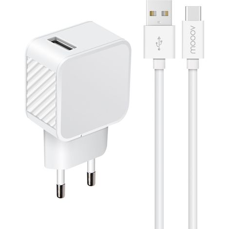 Chargeur secteur USB-A 3A IC Smart+câble USB-A/USB-C 1,2 m - blanc (1/5)