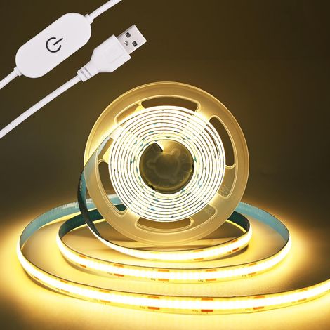 Bande lumineuse LED COB 5 V - Bande USB - 320 LED/m - Intensité variable - Rétroéclairage TV USB - Ruban flexible sous meuble - Pour chambre à coucher (blanc chaud 3000 K, 3 m) (1/5)