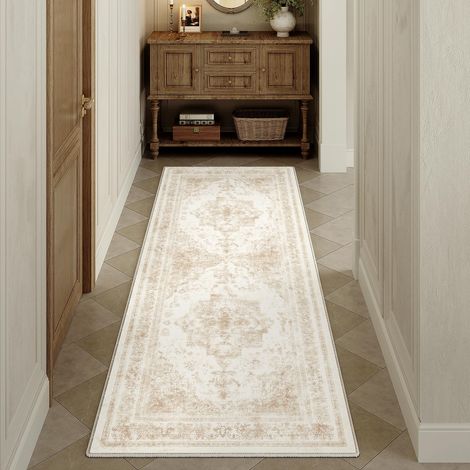 Vintage Tapis Couloir 60x180cm Creme Lavable en Machine Rug Cuisine,Chambre Enfant Rugs, Descente de Lit,AntidéRapant Carpet,Mangerd Carpets,Interieur Doux Poil Ras,Bureau (1/5)