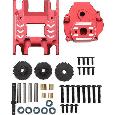 Boîte de vitesses RC en alliage d'aluminium : carter, engrenages et base pour voiture RC Traxxas 1/18 (pièces de rechange rouges). (1/5)