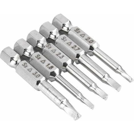 Set de 5 embouts de tournevis triangulaires S2 – Acier allié – Tige hexagonale 6,35 mm – Longueur 50 mm – Tailles Δ1,8 à Δ3 mm – Versaillesfr (1/5)