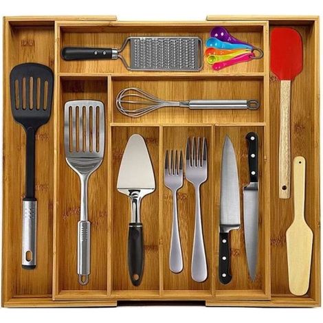 Bardusch-Range Couverts - Range Tiroir Bambou Extensible - Jusqu\'à 8 Compartiments - 34x43-50x5cm (1/4)