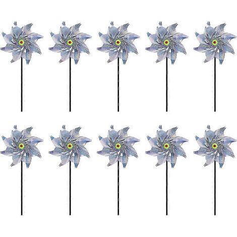 Moulin à vent réfléchissant, lot de 10, répulsif à oiseaux, pour jardin extérieur. (1/5)