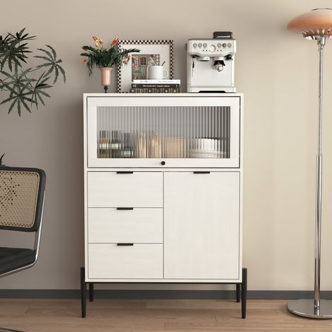 Buffet 2 portes dont 1 vitrée-3 tiroirs-Bois-Classique-Organisé-Cuisine-Salle à manger-Entrée-85,09x39,88x119,89cm (1/5)