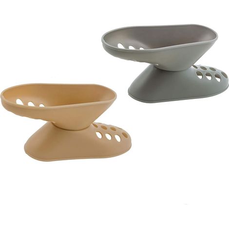 Lot de 2 supports de chaussures réglables en plastique à deux niveaux en trois dimensions pour homme et femme Beige + gris (1/5)