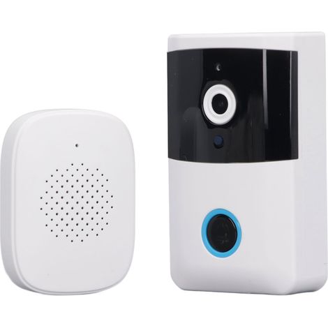 Sonnette vidéo sans fil intelligente avec vision nocturne, connexion Wi-Fi 2,4 GHz, radio bidirectionnelle et notifications en temps réel (blanche). (1/5)