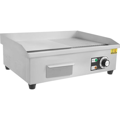 Barbecue électrique 3000W, Plancha Professionnelle en acier inoxydable, Température 50-300°C, Protection Contre les Éclaboussures, pour snack-bar, cantines, magasins de poulet rôti, 55 x 43 x 24 cm (1/5)