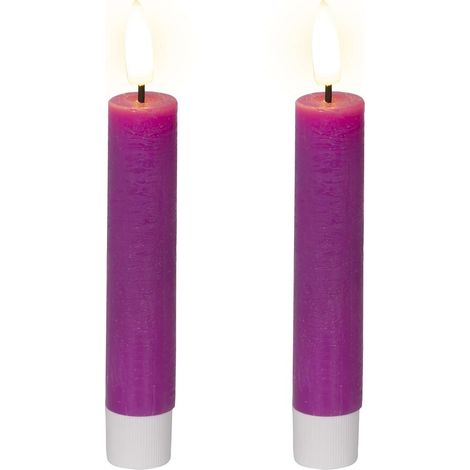 Lumineo LED Indoor Stabkerzen Echtwachs Lila Ø 2,2 cm Höhe 14,5 cm - 2er Pack