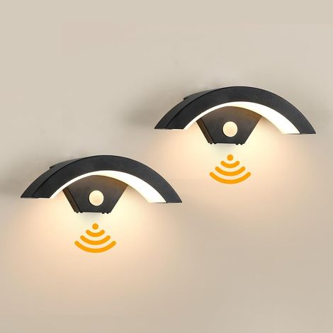 Aplique LED de pared para exterior/interior de 24 W con sensor de movimiento, paquete de 2, resistente al agua IP65, foco LED para jardín, garaje y patio, blanco cálido 3000 K [Clase energética E]