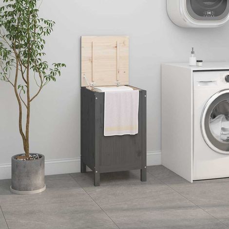 vidaXL Baúl para la colada madera maciza de pino gris 44x44x76 cm (1/5)