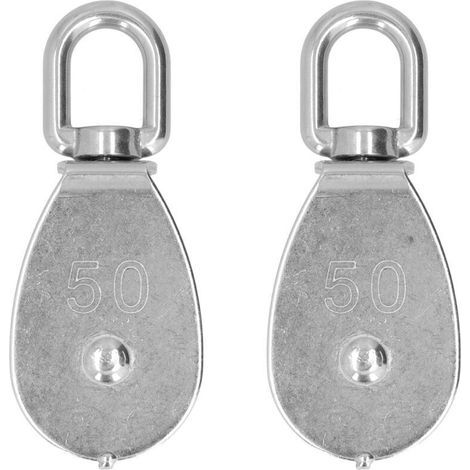 2 Pièces Poulie Simple de Levage en Acier Inoxydable, Roue de Remorquage avec Crochet M50 pour Câble Métallique (1/5)