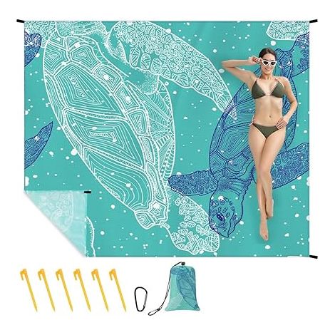 JSSEVN-Tapis de Plage 210 x 200 cm, Imperméable, Anti Sable, Couverture de Pique-Nique pour Plage, Camping, Randonnée, Pique-Nique (1/5)