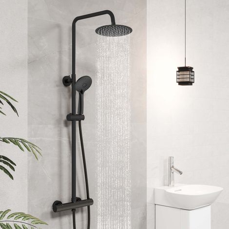 AICA Thermostatic Chrome Round Shower Mixer Set Dual Head (1/5)