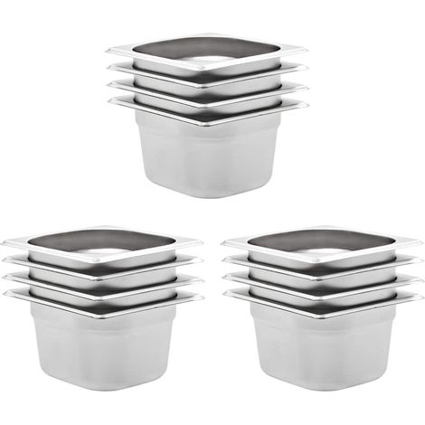 vidaXL Récipients Gastronorm 12 pcs GN 1/6 100 mm Acier inoxydable (1/5)