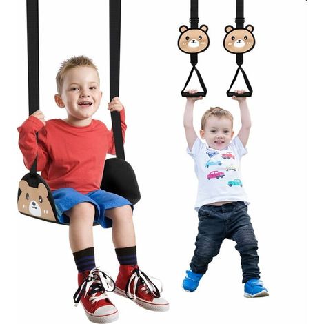 Balançoire pour enfant, support de siège de balançoire pour enfant 110 lb avec corde réglable, balançoire de porte, balançoire d'arbre intérieur extérieur arrière cour (noir, 11.88.3) (1/5)