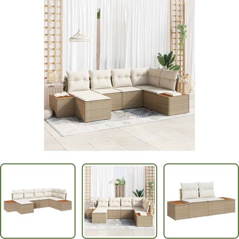 Gartentisch - Gartensofa-set mit Kissen 7 pcs Beige und Creme Polyrattan (1/5)
