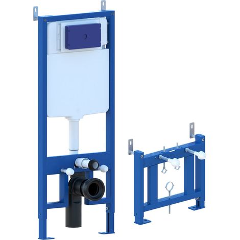 Conjunto de montaje empotrado para sanitarios con estructura, cisterna y marco de montaje completo con placa de acero inoxidable para inodoros y bidés suspendidos en el baño (1/5)