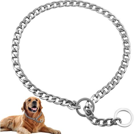 Collier pour chien, collier réglable, chaîne en acier massif, convient aux chiens de petite, moyenne et grande taille (argent, XL - 4,0 mm x 65 cm) (1/5)