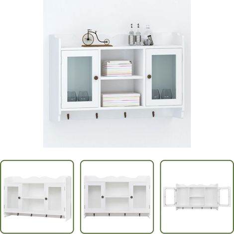 Rangement murale - Vitrine murale avec étagère de Livre / DVD / Verre en MDF Blanc (1/5)