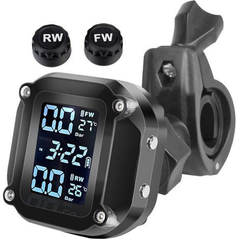 Système de surveillance de la pression des pneus de moto étanche 7 modes d'alarme sans fil TPMS Réveil automatique et sommeil Port de charge magnétique avec 2 capteurs externes