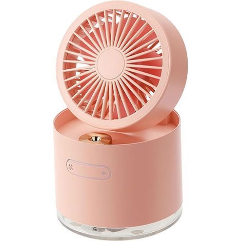Ventilateur portable rechargeable avec humidificateur, trois vitesses, capteur anti-séchage, batterie 2000 mAh, charge via USB, rotation à 180°, design pliable, lumière d'ambiance, choix idéal (rose) (1/5)