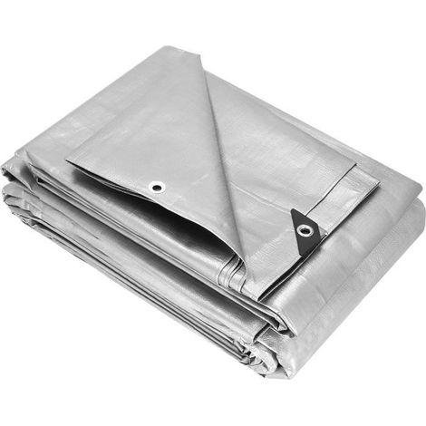 Bâche renforcée 3 x 4 m, grise, 260 g/m², imperméable et résistante aux UV, pour la protection des jardins et des chantiers. (1/5)