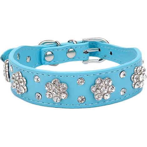 Collar de PU para perros pequeños, medianos y grandes, resistente, talla M, color azul. (1/5)