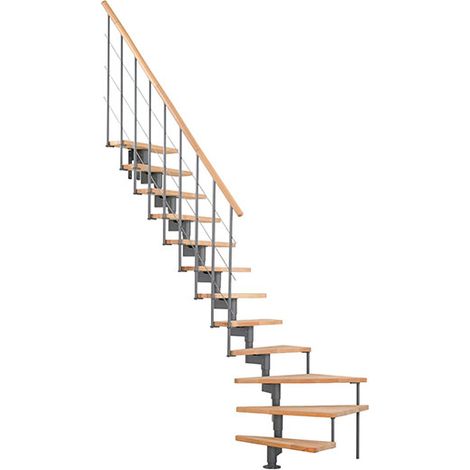 Scala a quarto di giro 10 gradini - Altezza raggiungibile 1.85 a 2.34mm - Struttura griga e gradini in colore faggio - STYLE-L-SGMHET-10