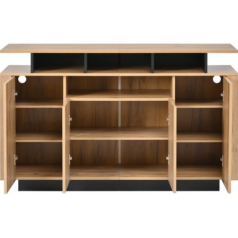 Buffet avec 4 portes et 3 niches ouvertes en panneaux de particules 140 x 40 x 85 cm HOMVRA (1/5)