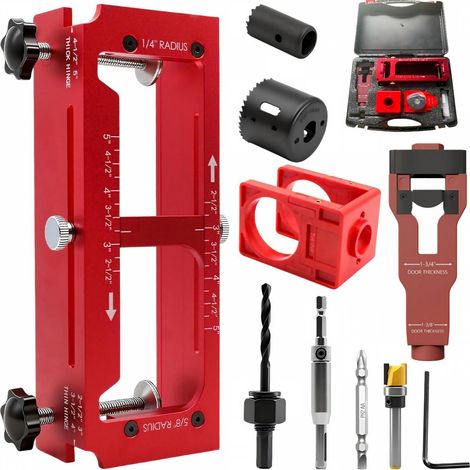 Kit de préparation de porte avec outil pour charnières, kit d'installation de serrures et outil de mortaise pour verrou, couteaux, broches et coffret résistant pour transport (1/5)