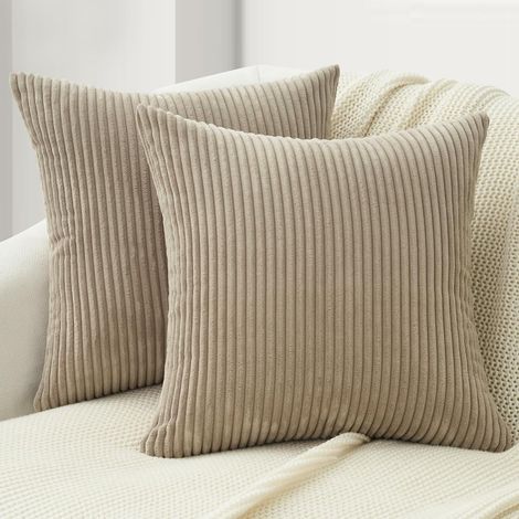 Housse Coussin 60x60 Decoratif en Velours Côtelé avec Fermeture Eclair Caché Taie Oreiller Super Doux pour Décoration Coussin Canape Salon Jardin Fauteuil Lit, Taupe, Lot de 2 (1/5)