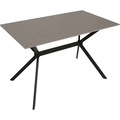 [NEUWERTIG] Esszimmertisch HHG-202, Esstisch Sinterstein Metall, Marmor-Optik 120cm grau