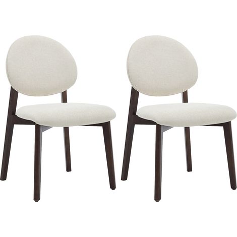Lot de 2 chaises en tissu texturé et bois d'hévéa naturel foncé - Crème - MARLENI (1/4)
