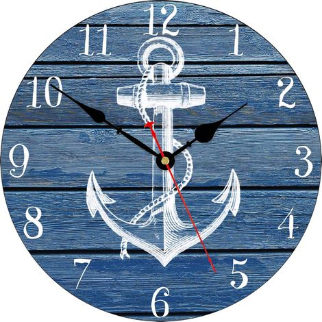 Horloge Bleu 30 cm Murale Ancre Gouvernail (1/5)