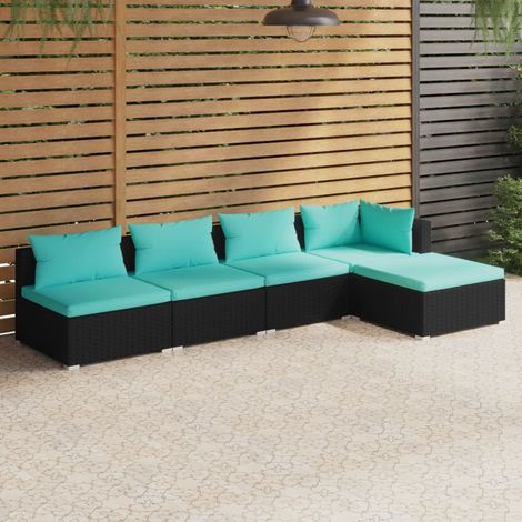 Salon de jardin 5 pcs,Mobilier de terrasse,Table et Chaise pour Relax avec coussins Résine tressée Noir -YZ294585 (1/5)
