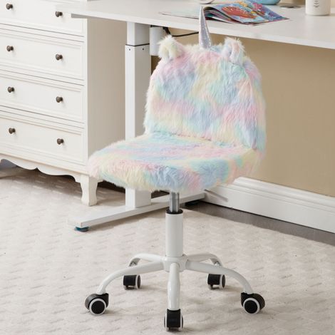 Wahsom Kinder Schreibtischstuhl aus Weicherem Kunstfell, Drehstuhl Höhenverstellbar für Kinderzimmer/Schlafzimmer und Arbeitszimmer, Bunt (1/5)