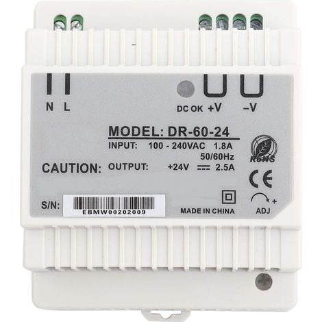 Alimentation à découpage, alimentation à montage sur rail DR-60-24 Alimentation à sortie unique 24V sur rail DIN 60W Alimentation à découpage AC/DC (1/5)