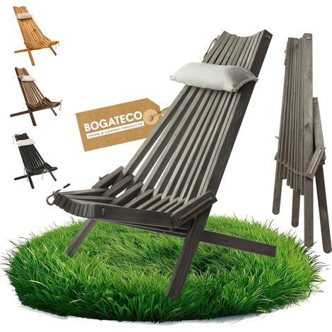 BOGATECO Transat Pliable en Bois de Jardin Gris 100x55x30cm
