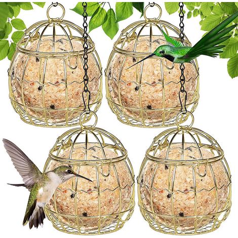 Mangeoire Oiseaux - Suspendue Boule Graisse - Métal Résistant Extérieur - Pour Oiseaux Sauvages et Pinsons - Lot de 4