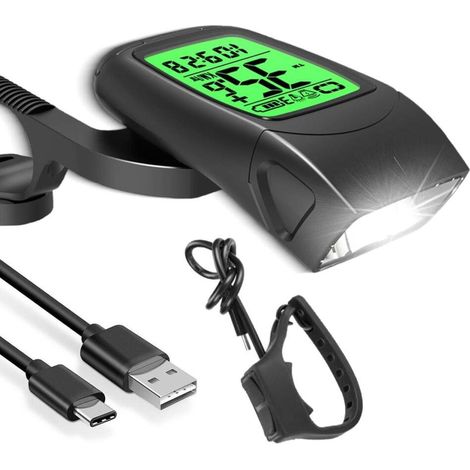 Compteur Velo sans Fil et Lumiere Velo et Corne de vélo, Ensemble vélo 3 en 1, imperméable ipx5 Clignotant vélo (1/5)