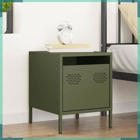 Table de chevet - 851252 - Vert olive - Acier laminé à froid - 35 x 39 x 43,5 cm, 1 tiroir (1/5)