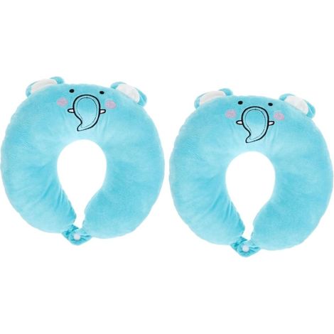 2 Pièces Oreiller Cervical Oreiller de Couverture de Voyage d'avion vol de Voyage e de Cou Mignon de Dessin animé Polyester Blue (1/5)