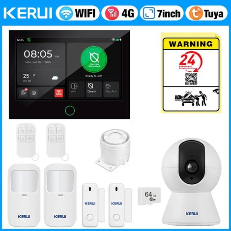 (Pack 3) Système d'alarme de sécurité pour maison intelligente WiFi 4G, kit d'alarme GSM sans fil, adapté à un usage résidentiel. (1/5)