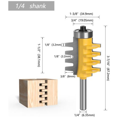 Outil à tenon et mortaise conique en acier au tungstène, tige 1/2 1/4, machine à graver le bois en alliage super dur, fraise à graver en alliage de titane (manche 1/4 jaune) (1/5)