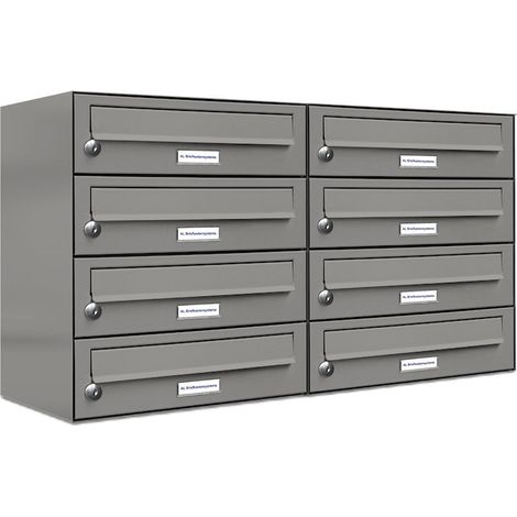 8er Premium Briefkasten Aluminiumgrau RAL Farbe 9007 für Außen Wand Postkasten 2x4 L (1/5)