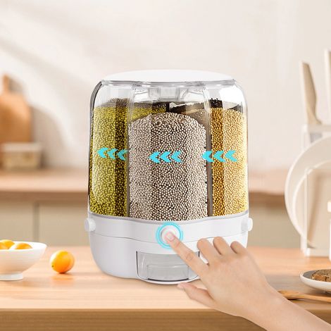 12KG Reis Getreide Spender Speicher Box Küche Lebensmittel Getreide 6-Grid 360° (1/5)