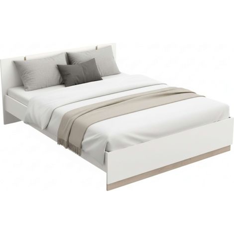 Cama de Matrimonio Watson Fabricada Melamina Color Blanco Mate y Roble Kronberg 135-140X190 cm (1/5)
