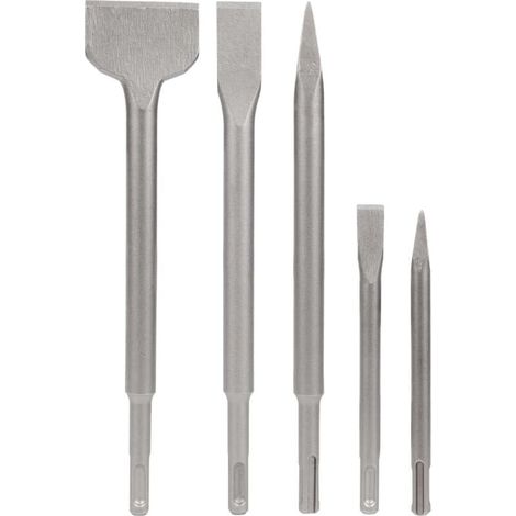 SDS Chisel Set of 5 Chisels with 2 Pointed Chisels and 3 Flat Chisels, Concrete Drilling Tool