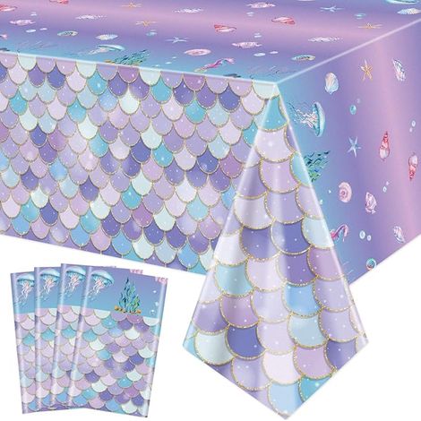 Nappe de sirène - Design océan, mer, poisson, écailles pour anniversaire, fille, fête sous la mer, 130x220cm (1/5)
