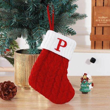 Chaussette De Noël - Tricotée En Laine - Avec Initiale Personnalisable - Pour Décoration Arbre De Noël Cheminée - 18 X 15 Cm - 1 Pièce